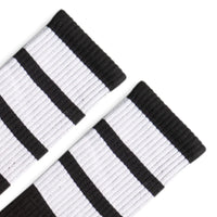 SOCCO Bold White Striped Socks | Black Knee High Socks