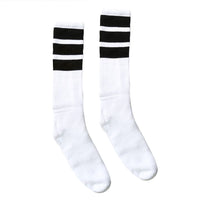 SOCCO Bold Black Striped Socks | White Knee High Socks