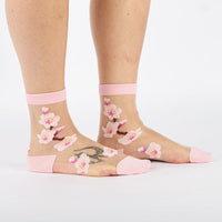Sock it to Me "Cherry Blossoms" Sheer Crew Socks
