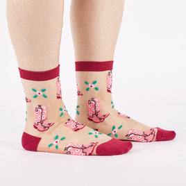 Sock it to Me "These Boots Were Made for Walking" Sheer Crew Socks