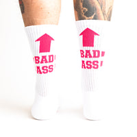 Sock it to Me "Bad Ass" White Ribbed Crew Athletic Socks