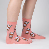 Sock it to Me "Cat-puccino" Womens Crew Socks