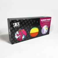 Sock it to Me Rainbow Power Gift Box Set styles: Unicorn V Narwhal, Super Juicy, Rainbow Blast Knee High