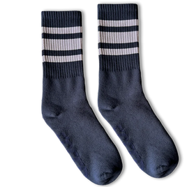 SOCCO White Striped | Navy Mid Socks