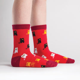 Sock it to Me Winking Cat Junior Crew Socks