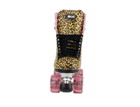 Moxi Jungle Leopard Skates (w/ Pink cuff and Pink Juicy Wheels)