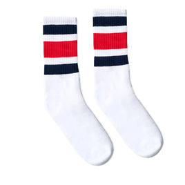 SOCCO Navy & Red Striped | White Mid Socks