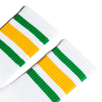 SOCCO Green & Gold Striped | White Mid Socks