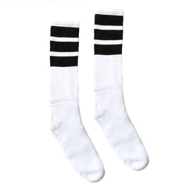 SOCCO Bold Black Striped Socks | White Knee High Socks