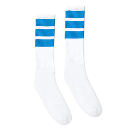 SOCCO Bold Bahama Blue Striped Socks | White Knee High Socks
