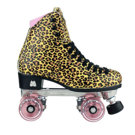 Moxi Jungle Leopard Skates (w/ Pink cuff and Pink Juicy Wheels)